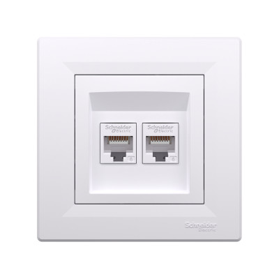 Розетка двойная компьютерная SE EPH4800121 Asfora RJ45 кат. 6 в сборе белый