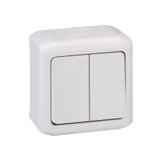 Выключатель двухклавишный Legrand Forix 10A 250В IP44 накладной белый, Электроустановочные изделия подбор