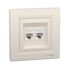 Розетка двойная компьютерная SE EPH4400123 Asfora RJ45 в сборе кремовый, Asfora в г. Павлодар