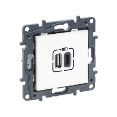 Розетка USB Niloe Step Тип А+C 12Вт+15Вт 5В Белый, серия Niloe