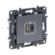 Розетка USB Niloe Step Тип А+C 12Вт+15Вт 5В Сталь, линейка Niloe
